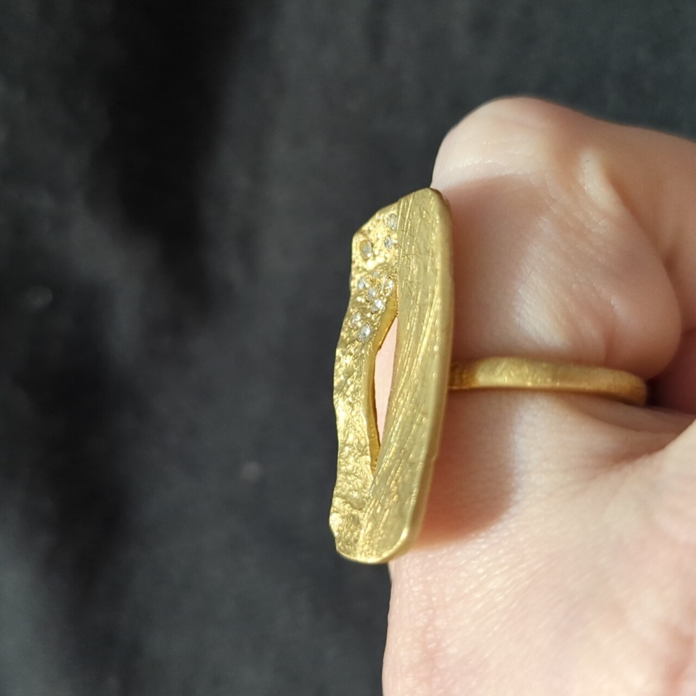 Solid Brass Clear Cz Split Rectangle Statement Ri… - image 3